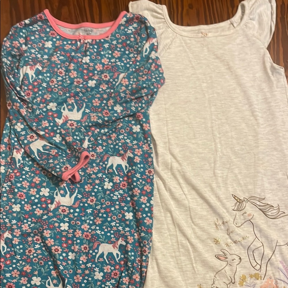 Carter's Blue and White Nightgown Pajamas unicorn 2 pack size 6-7A